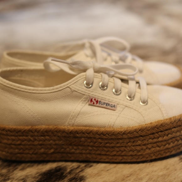 SUPERGA Platform Espadrille White Canvas Shoes Size US6 - Picture 5 of 7